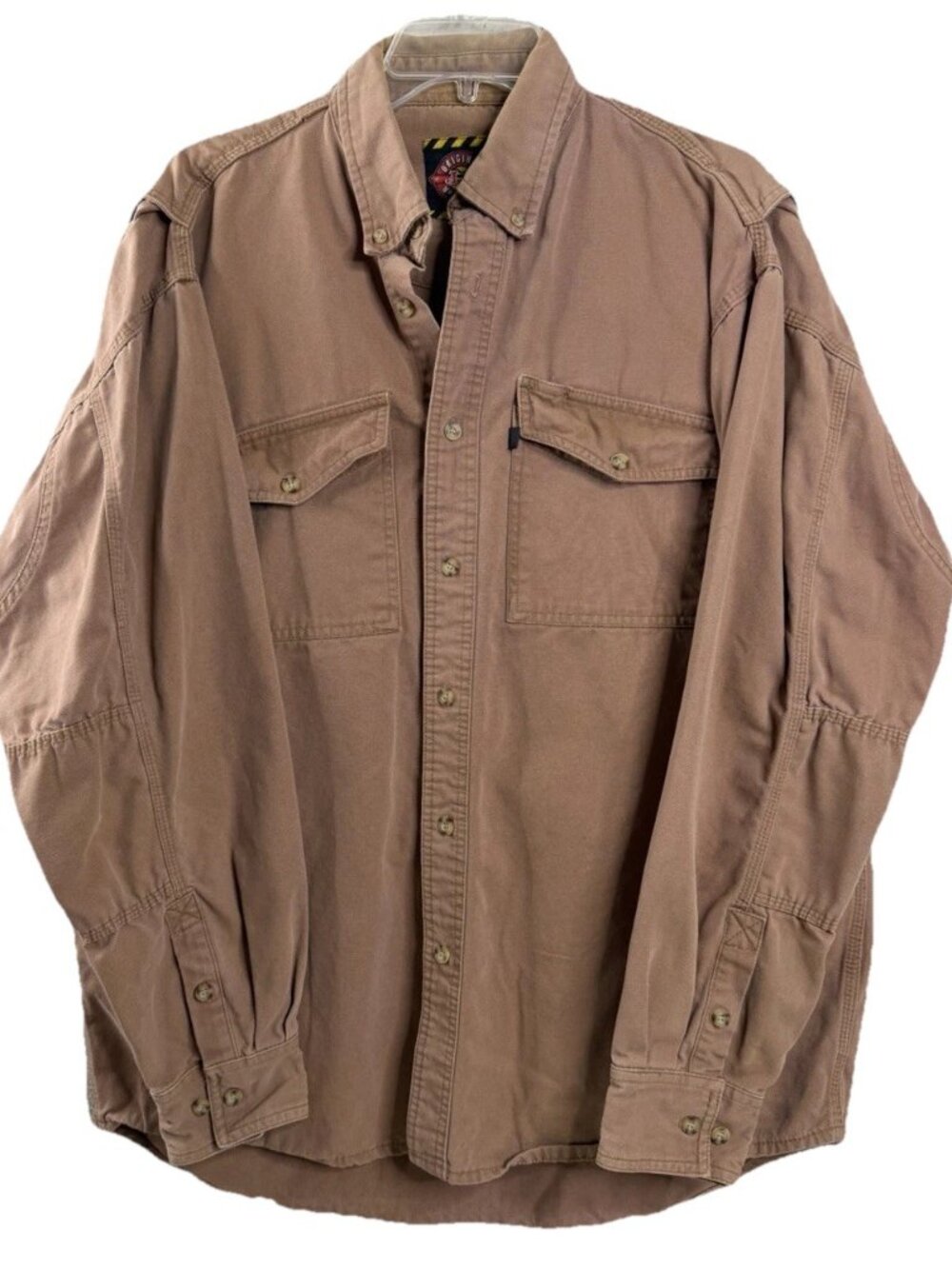 Justin Workwear Large Western Shirt Button-up Tan Heavy Canvas Twill Cowboy EUC